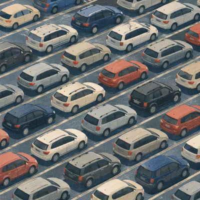 Aerial Airport Parking Lot Car Rows