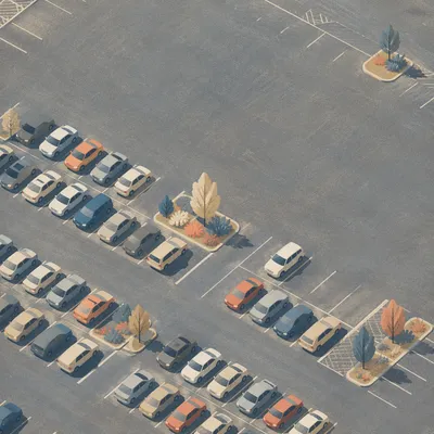 Aerial Parking Lot Rows Near Transit