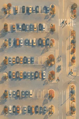 Airport Parking Lot at Sunrise Aerial