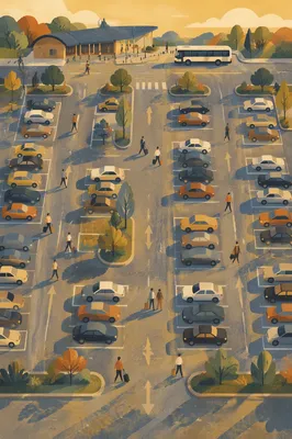 Aerial Parking Lot at Morning Transit Hub