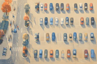 Sunrise Aerial View of Airport Parking Rows