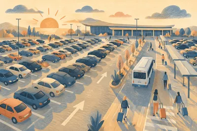 Sunrise Aerial View of Airport Parking Rows