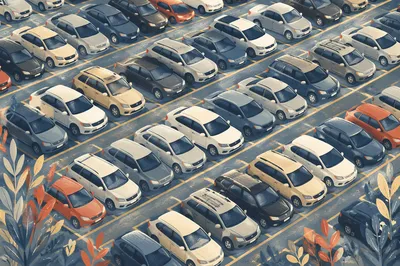 Aerial View of Busy Travel Parking Rows