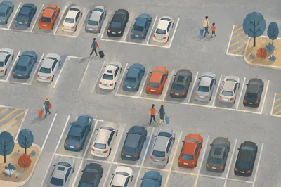 Aerial Parking Lot Rows Near Transit
