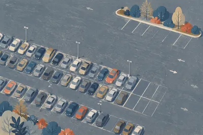 Aerial Parking Lot Rows Near Transit