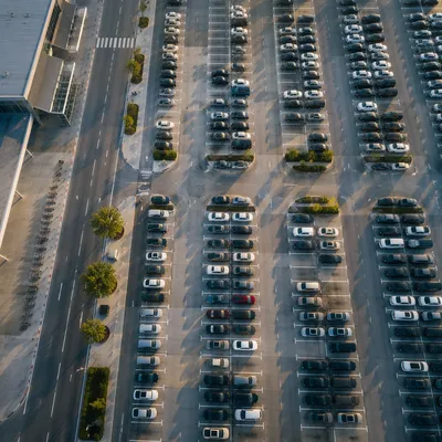 Aerial Airport Parking Lot at Sunrise