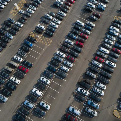Aerial View of Organized Travel Parking Lot