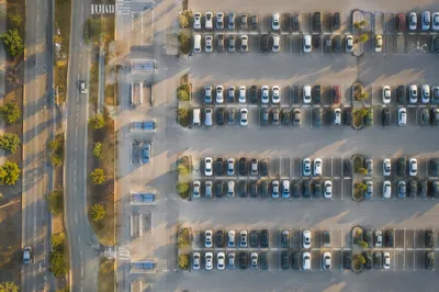 Sunrise Aerial View of Airport Parking Rows