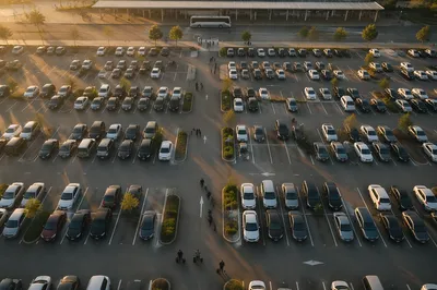 Aerial Parking Lot at Sunrise Travel Scene