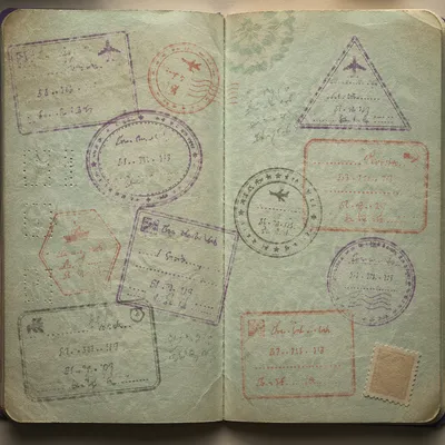 Vintage Passport Stamps Travel Memories Close Up