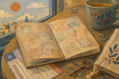 Close-Up Passport Stamps and Travel Memories