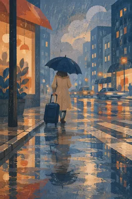 Rainy City Reflections with Lone Traveler