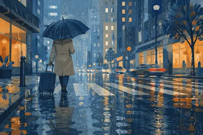 Rainy Blue Hour City Walk