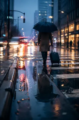Blue Hour Rainy City Travel Scene