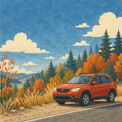 Red SUV on Autumn Country Road