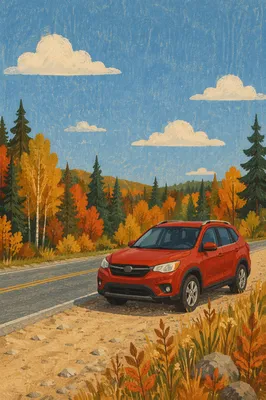 Red SUV on Autumn Country Road