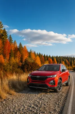 Red SUV on Autumn Country Road