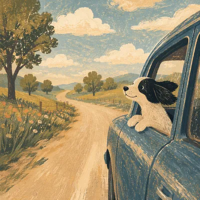 Happy Dog Road Trip on Open Highway