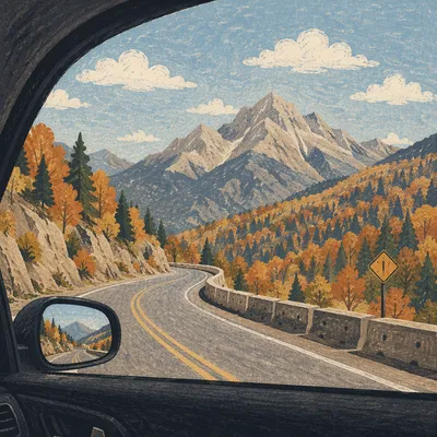Open Mountain Highway Through Car Window