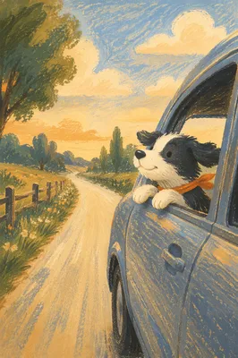 Happy Dog Road Trip on Open Highway