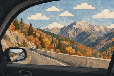 Open Mountain Highway from Car Window