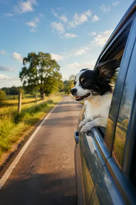 Happy Dog on Scenic Road Trip