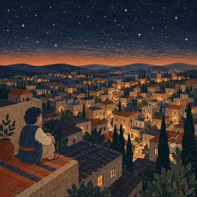 Evening Rooftop View Over Hillside City