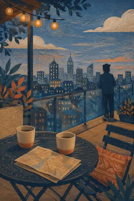 Rooftop Cityscape at Blue Hour