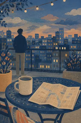 Quiet Rooftop Cityscape at Blue Hour