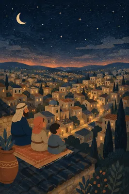 Panoramic Rooftop Cityscape at Evening Lights