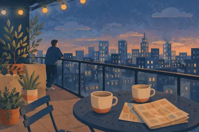Blue Hour Rooftop City Lights Escape