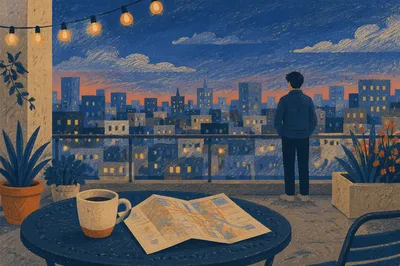Quiet Rooftop Cityscape at Blue Hour