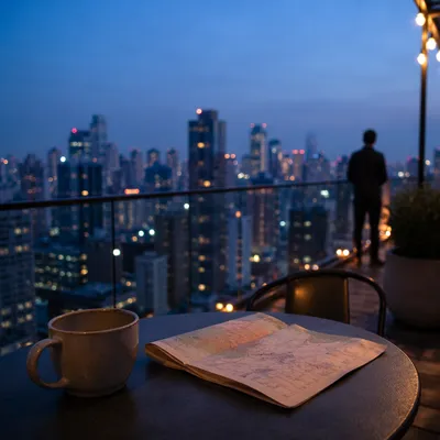 Blue Hour Rooftop Cityscape Reflection