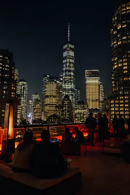 Evening Rooftop Terrace Over Downtown Skyline