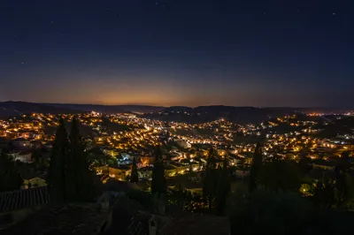 Panoramic Rooftop Cityscape at Evening Lights