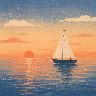 Sailboat on Calm Sea at Sunset
