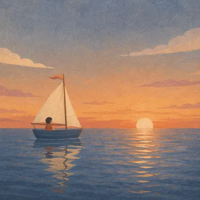 Sailboat at Calm Sunset Horizon