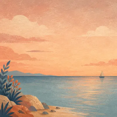 Peaceful Sailboat at Sunset Horizon