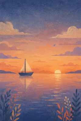 Peaceful Sailboat at Sunset Horizon