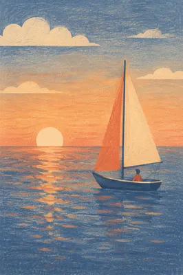 Sailboat on Calm Sea at Sunset