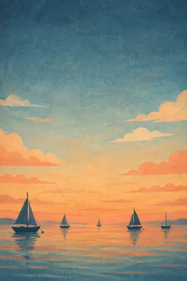 Sailboats Resting on Calm Sunset Sea