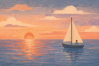 Sailboat on Calm Sea at Sunset