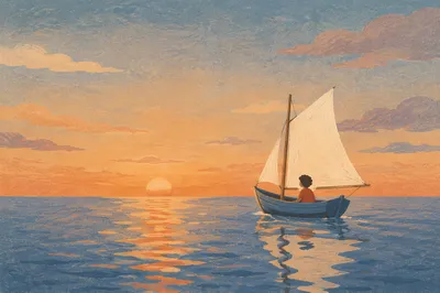 Sailboat on Calm Sea at Sunset