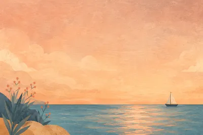 Peaceful Sailboat at Sunset Horizon