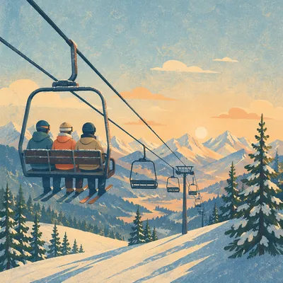 Quiet Ski Lift at Winter Sunrise