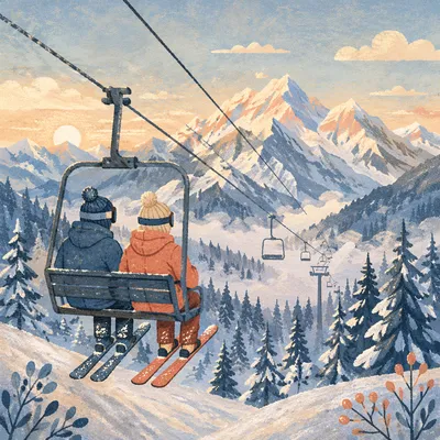 Peaceful Ski Lift to Snowy Peaks