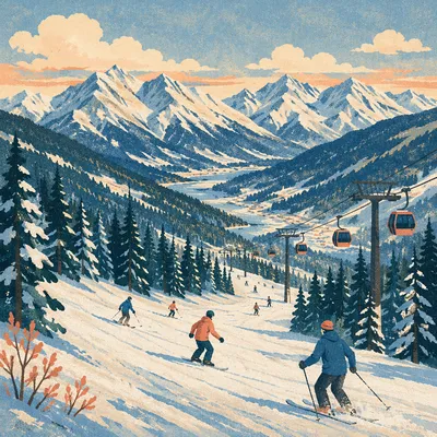 Panoramic Ski Lift Over Snowy Peaks