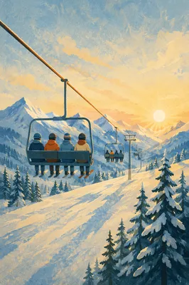 Quiet Ski Lift at Winter Sunrise