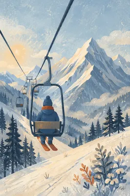Ski Lift View Over Snowy Peaks