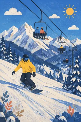 Snowboarder on Alpine Ski Lift Slope